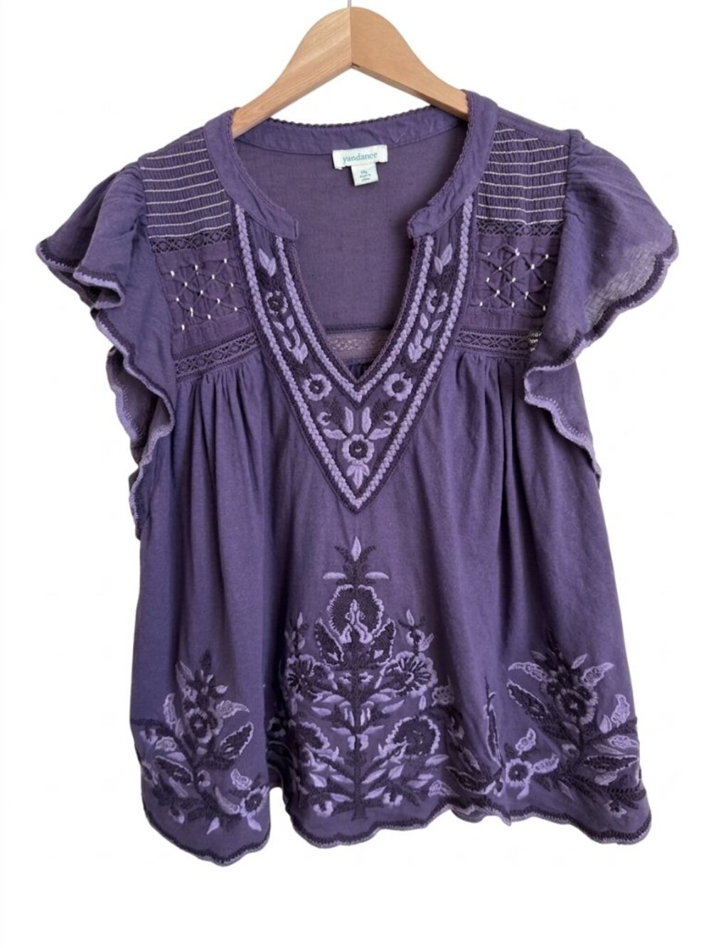 Sundance Felicity Flutter Top Petite L Purple Embroidered Cotton Linen Boho
